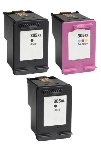 2 X Remanufactured HP 305XL Black And 1 X HP 305XL Colour Ink Cartridges